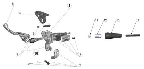 MASTER CYLINDER - CLUTCH - 9.5mm MAGURA  w/SHORT LEVER