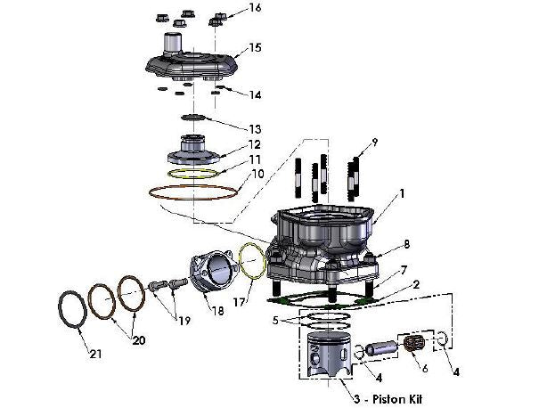 PISTON KIT 65 44.5MM BORE SIZE B- NON BRIDGED