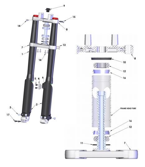 FORK SET COMPLETE - HOLLOW AXLE - P3